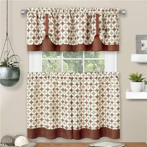 Light Filtering Printed Tier & Valance Window Curtain Set-58 Inch Width,24 InchL